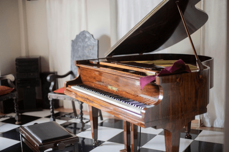 Piano in the living room ready for moving